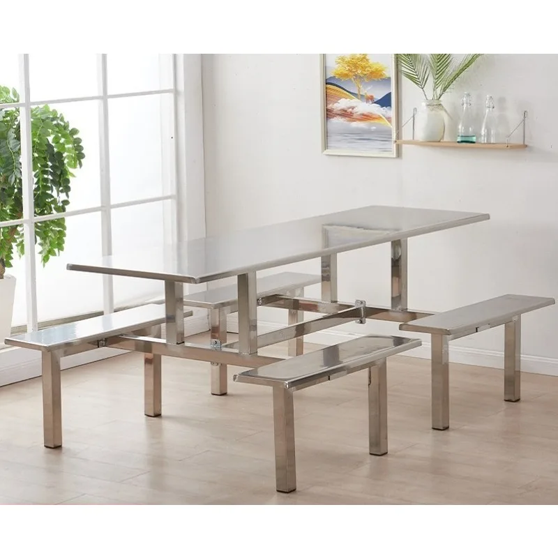 

Canteen staff factory company dining table and chair combination school stainless steel dining table