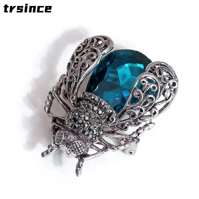 Broche de insectos de cristal para mujer, broche de escarabajos, alfileres de moda, broche de bufanda, broche de joyería