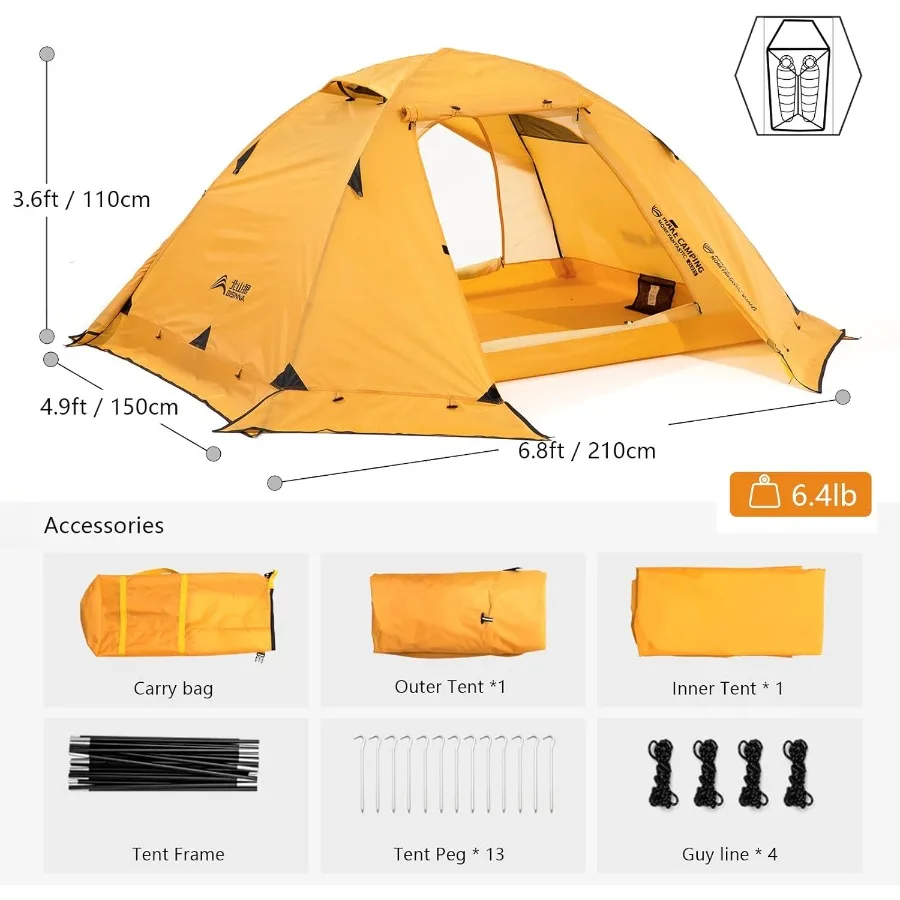 خيمة 4 فصول لحقيبة الظهر لخيام الشتاء لشخصين خيمة الطقس البارد خفيفة الوزن مقاومة للماء بطبقة مزدوجة لجميع المواسم خيمة الشب #2