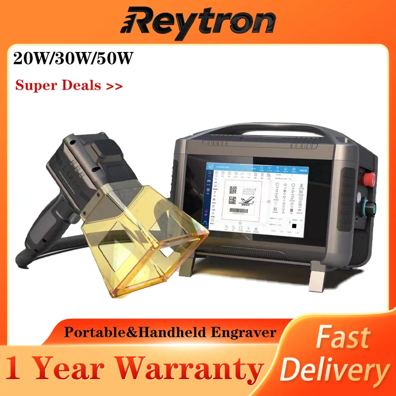 50W/30W/20W Handheld Fiber Laser Marking Machine with Touch Screen, Battery Charging & Customizable Modes