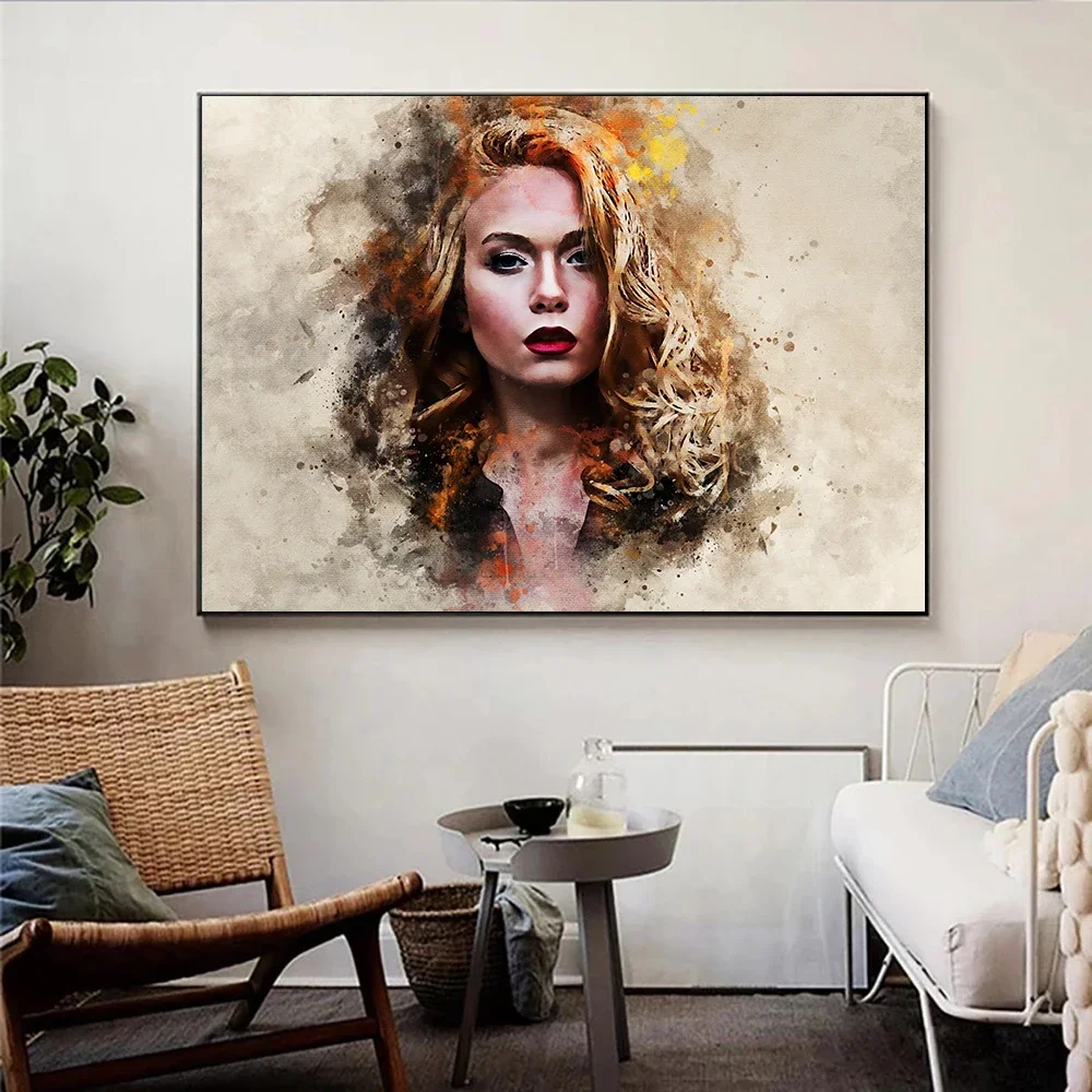 Custom Portrait Splash Watercolor Artwork Canvas Art Paintings Poster Prints Wall Picture for Room Home Decoration Unique Gift