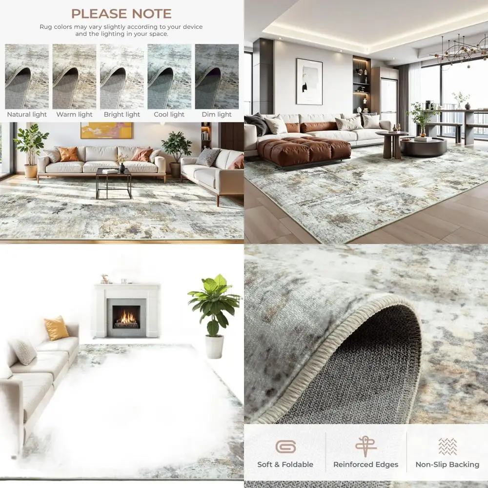 

Large 8x10 Neutral Abstract Rug, Soft and Washable, Non-Slip for Living Room, Bedroom, and Dining Area, Brown/Grey