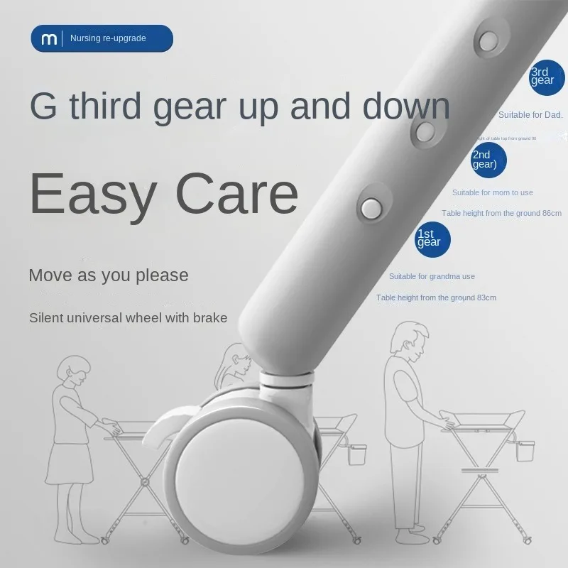 طاولة تغيير الحفاضات المحمولة مع عجلات لمحطة تغيير الحفاضات المتنقلة القابلة للطي مع ارتفاع قابل للتعديل وتخزين كبير #6