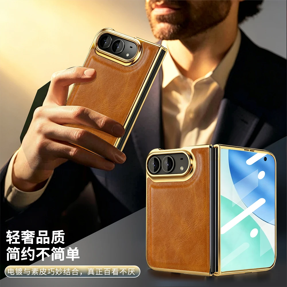 For Case iPhone Duo Fold Cases Oil Wax Luxury Genuine Leather Cover for iPhone Duo Phone Shell Capa - view 3