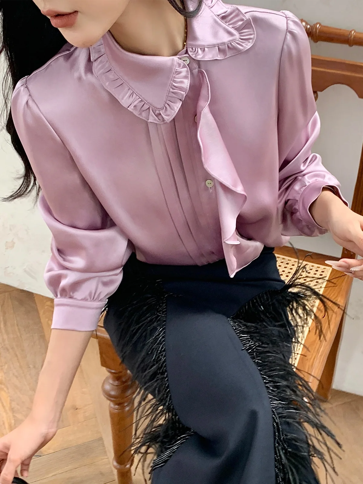 

Garbociaga Three Acetate Collar Shirt French Style Base Layer Shirt Elegant Quality Women's Fashion Summer Anti-Wrinkle Cool ...