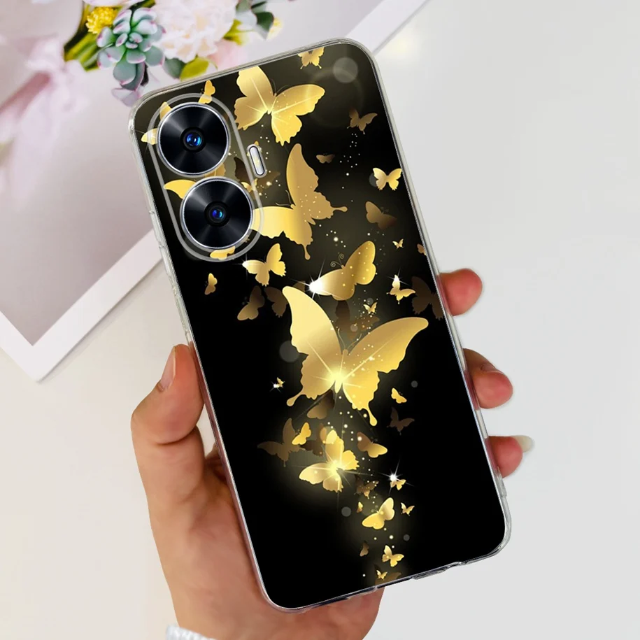 For Realme C55 4G Case 2023 Phone Cover Beautiful Flower Painted Soft Funda Clear Coque For Realme C55 2023 Bumper RealmeC55 Bag