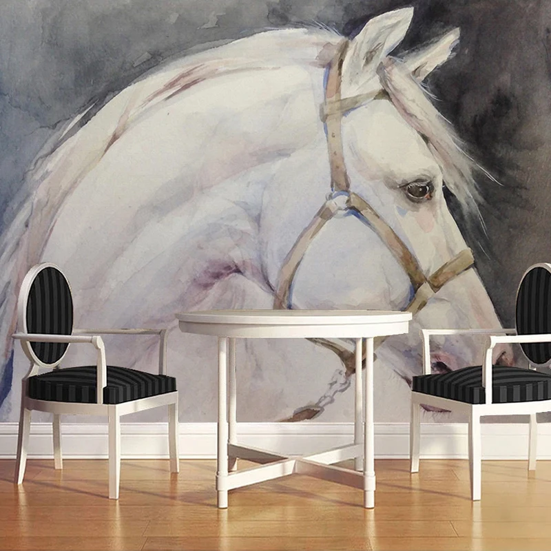 Custom Photo HD Abstract Hand Painted Oil Painting White Horse Decorative Wall Painting Living Room Sofa Bedroom Mural Wallpaper