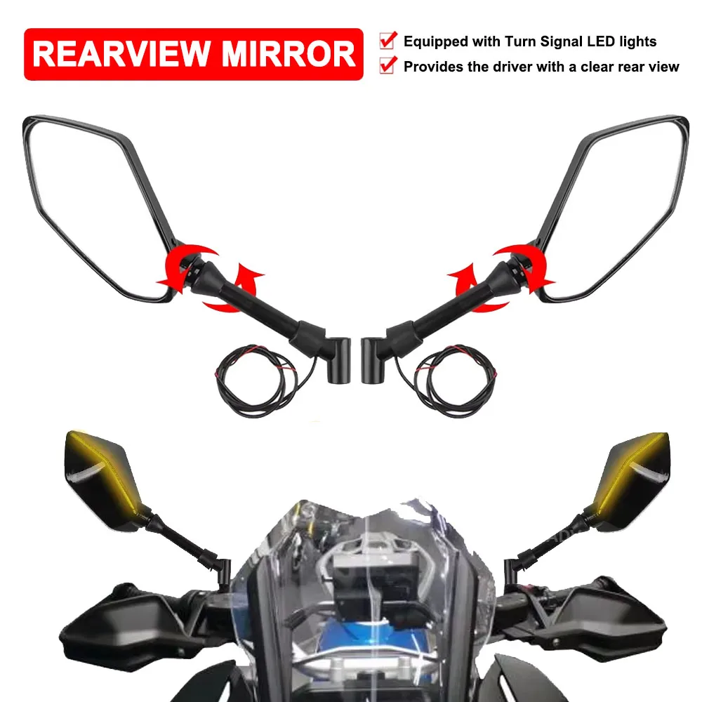 

Universal Motorcycle Accessories Rearview Mirrors With Turn Signal LED Light For BMW R1200GS For Honda Side Mirror 8/10MM Screws