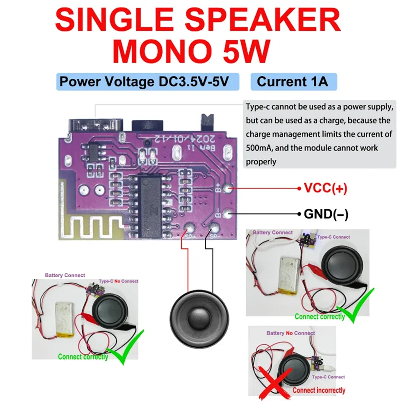 ELECT-DC3.5V-5V 5W Mono Audio Versterker Bluetooth Decoder Board Ondersteunt TWS Paar TYPE-C Interface Elektronische Component Kit