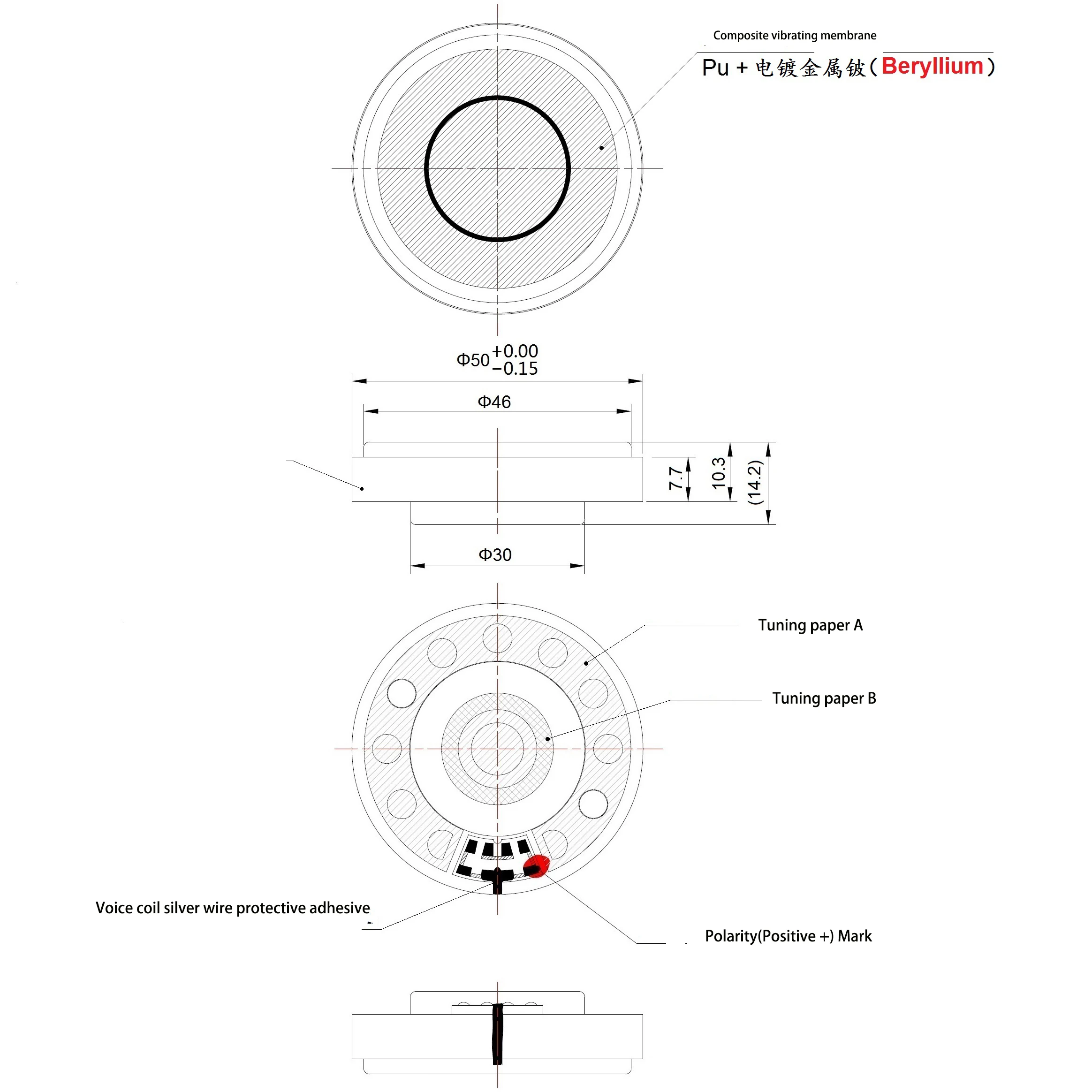 24Ohm 32Ohm 64Ohm150Ohm 320Ohm 400 Ohm Headphone Speaker Unit 50MM Head-Mounted Headset Driver Heavy Bass Beryllium Film Speake