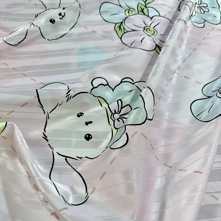 158 Wide 26 MM, Cartoon Rabbit, Silk Cotton Satin Strip Fabric, Children's Silk Bedding Fabric Silk