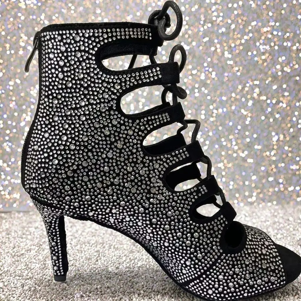 Practice Dance Shoes Women Slim Heel Latin Salsa Ballroom Dance Shoes Black Crystal Dance Shoes Girl Wedding Party Dancing Shoes