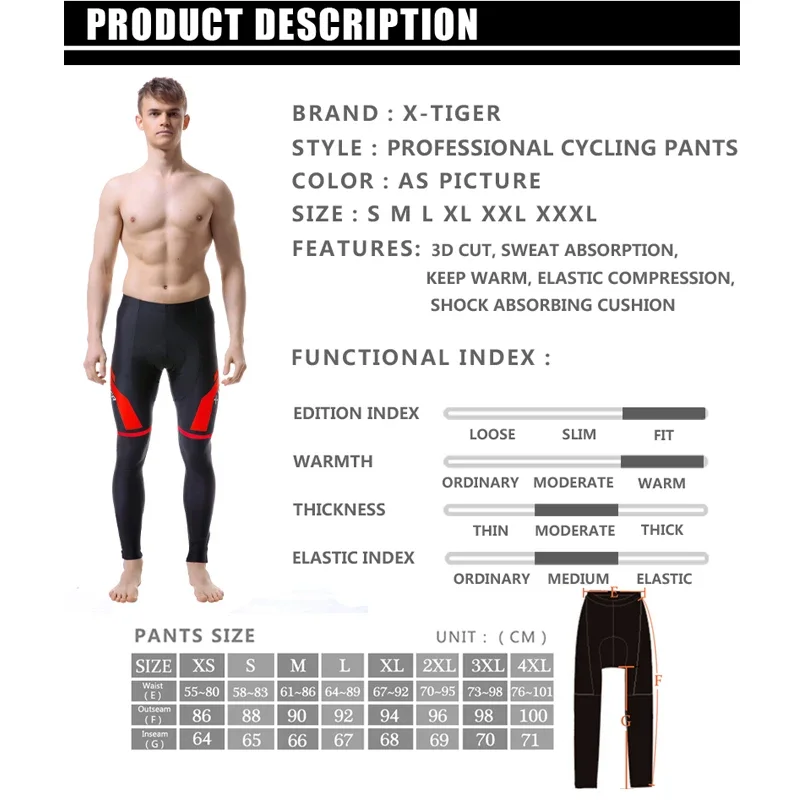 X-Tiger Winter Thermal Cycling Pants Coolmax with 5D Gel Pad Pantalon MTB Mountain Road Bike Pants Warm Bicycle Tights