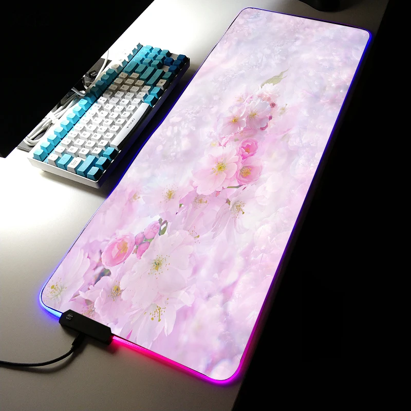 

Rgb Mouse Pad Pink Flower Mouse Mat Mouse for Computer Desk Accessory Table Mat Laptop Keyboard sakura Gamer Rug Gaming Desktop