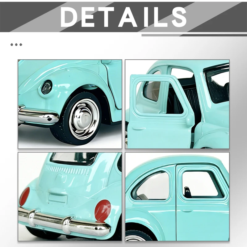 Modelo de Coche Clásico BEETLE de Aleación Fundida a Presión a Escala 1:43, Réplica de Vehículo en Miniatura con Función de Retroceso para Colección o Regalo