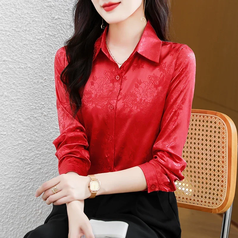 

Polo-Neck Shirt for Women 2024 Autumn New Casual Fashion Blouse Women Long Sleeve Womems Tops Loose Embroidered Women Clothing