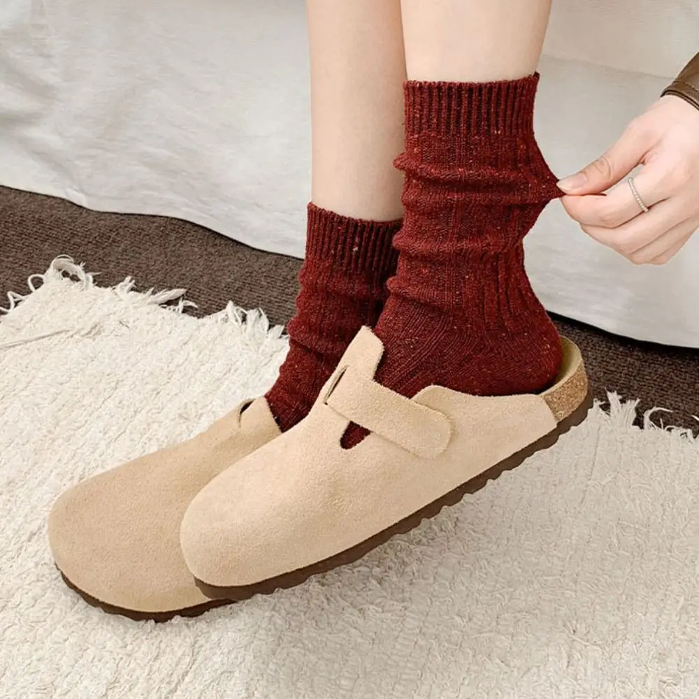 

Fashion Thick Women's Wool Socks Striped Comfortable Warm Japanese Style Socks Simple Crew Socks Autumn Season