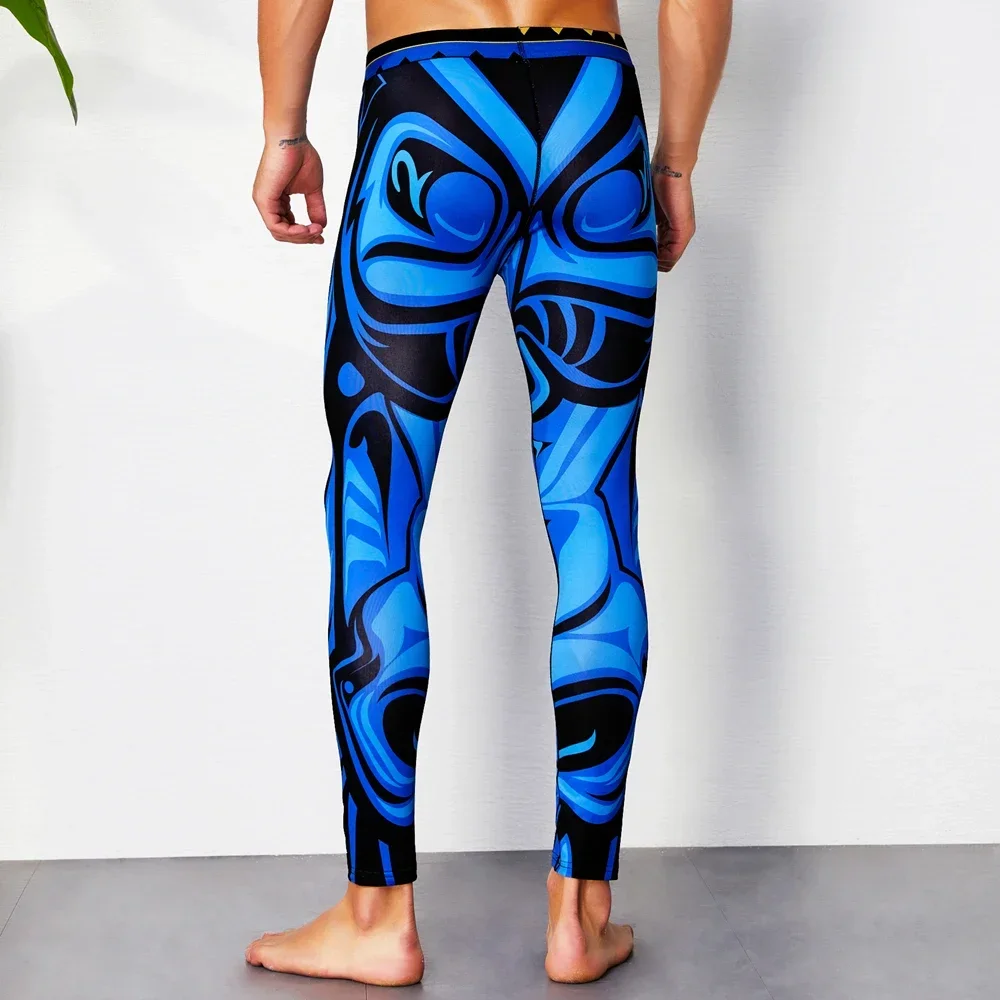 SEOBEAN-Men\'s Sexy Geometrical Pattern Long Johns, Workout Tights, Low Rise Leggings, Fitness Underpants,