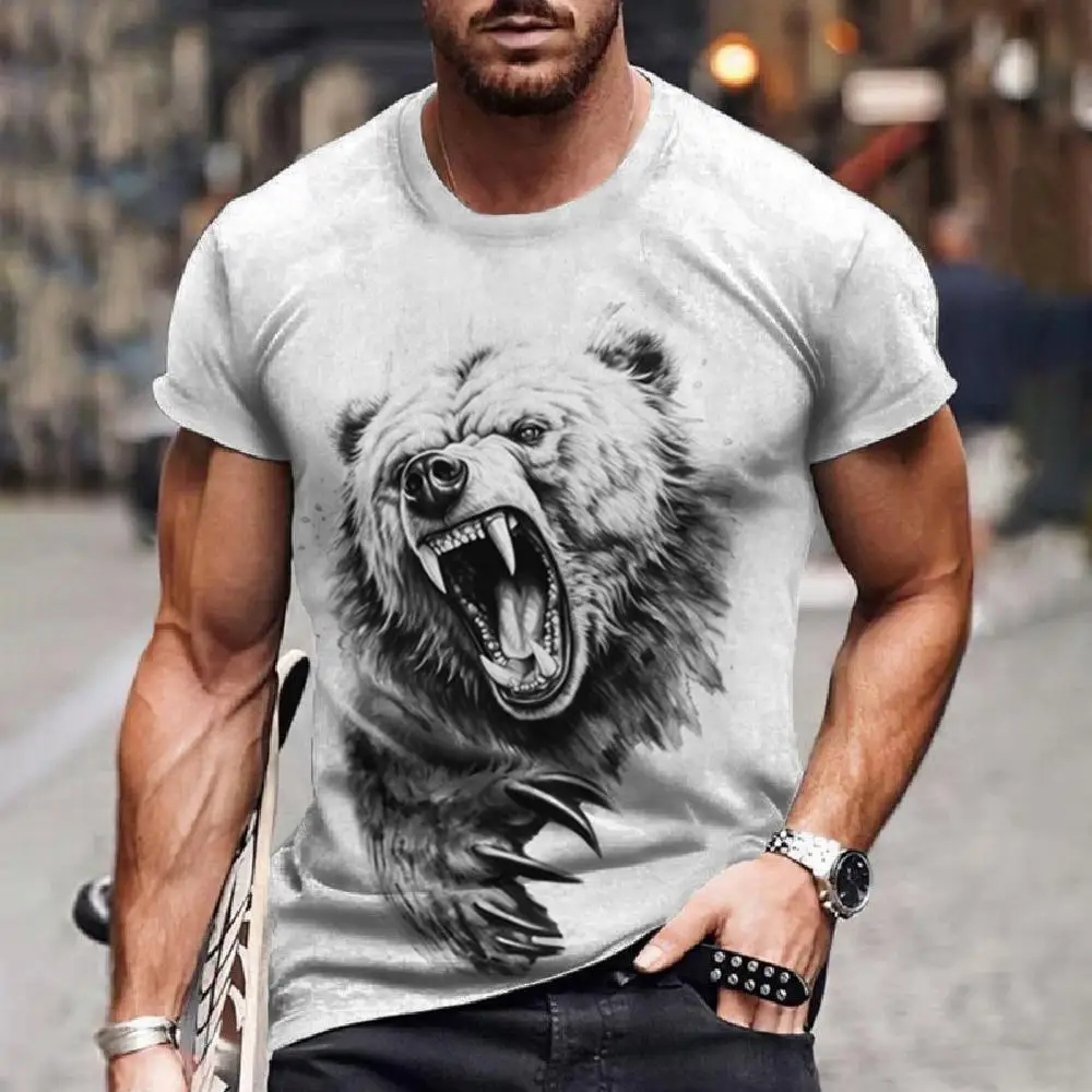 Fierce Animal Printed Men\'s T-Shirt 3d Print Short Sleeve Men Women Clothing Fashion Casual Sport Shirt Oversized Quick Dry Tees