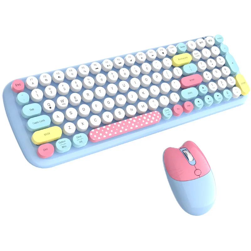 

Colorful Keyboard Mouse Combo Dual Mode 2.4G Wireless Bluetooth Full Size Pink Blue Green White For Laptop Tablet Computer