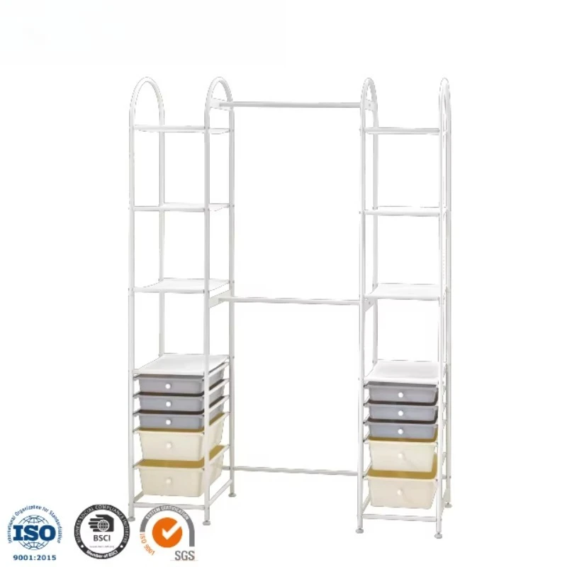 Modern Freestanding Coat Rack with 5 Shelves and Drawers, Space-saving, Metal, Suitable for Bedroom Furniture