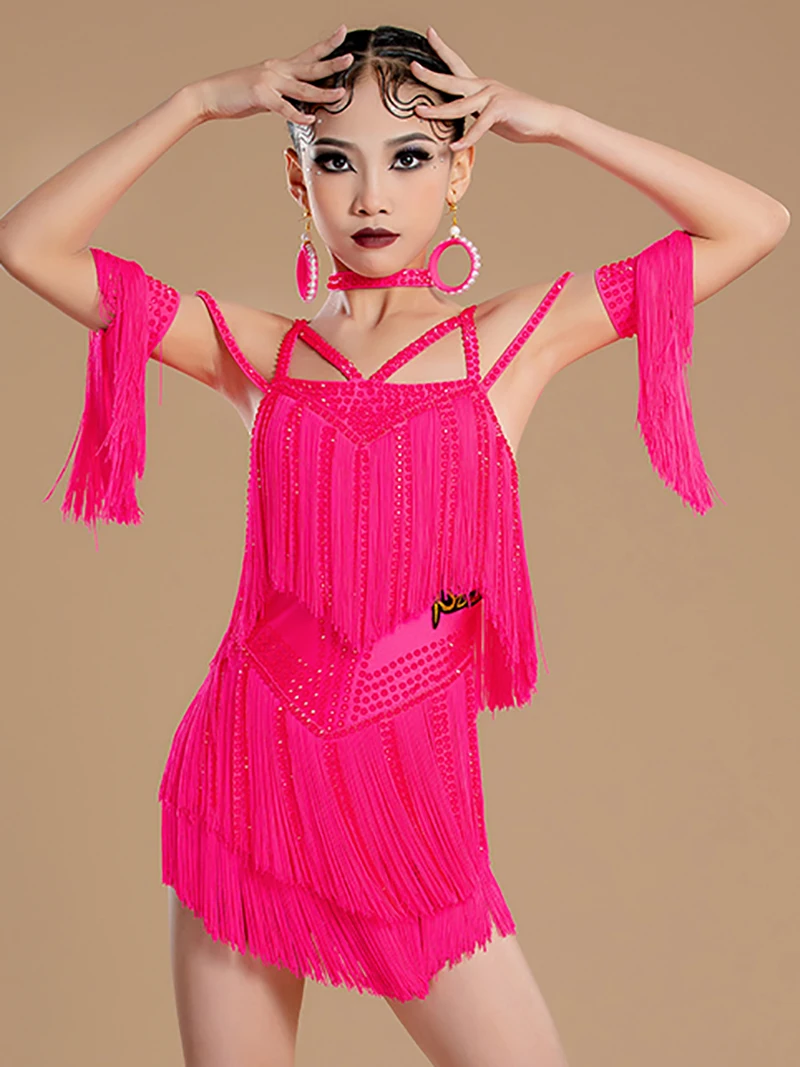 แฟชั่นมาตรฐานแห่งชาติเต้นรําละติน Professional เครื่องแต่งกายหญิง Full Fringed Rumba Sumba ชุด STAGE Performance Dancewear