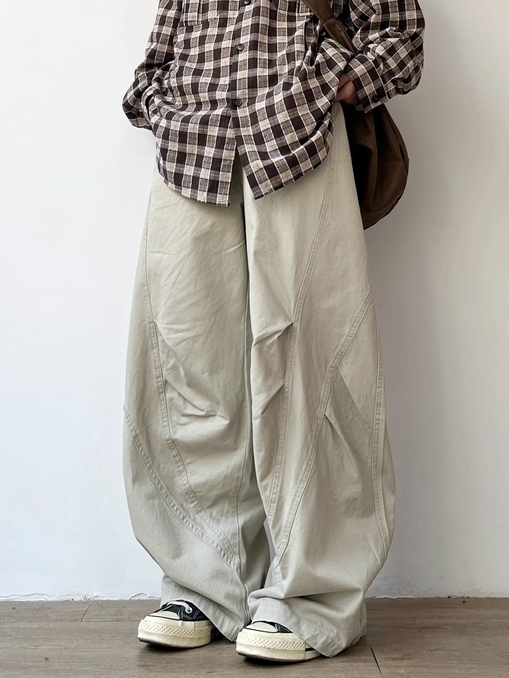 

Retro Waed Straight Leg Casual Pants Spring Autumn Thin Wide Leg Men's Workwear Long Trousers Trendy Loose Fit Youth Sle