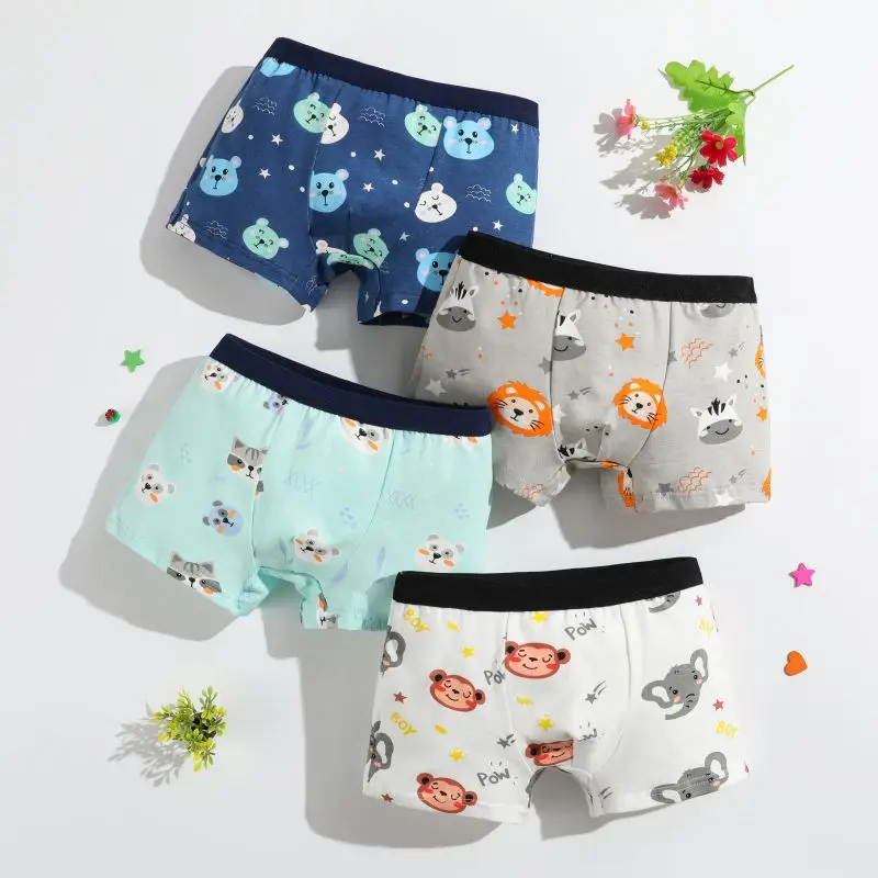 4pcs/Lot Boys Boxer Briefs Kids Cotton Underwear Baby Boy Underpants Teenager Cartoon Print Soft Children Panties 2-15Y 2024 New