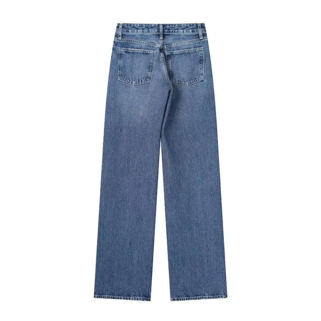 Jeans a gamba larga a vita media slim versatili francesi stile ZR6045129 405