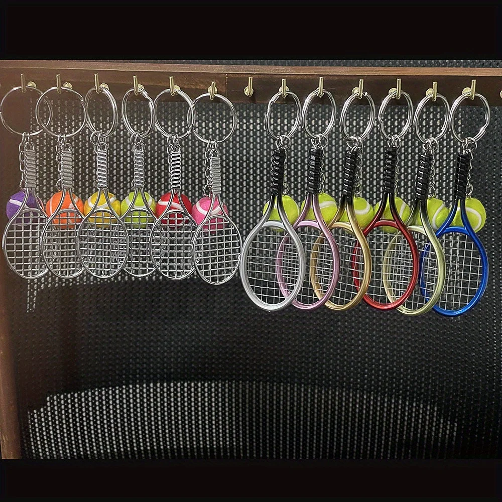 Colorful Tennis Keychains 12pcs Sets Cute Racket Sports Style Key Pendants Birthday Gifts Prizes