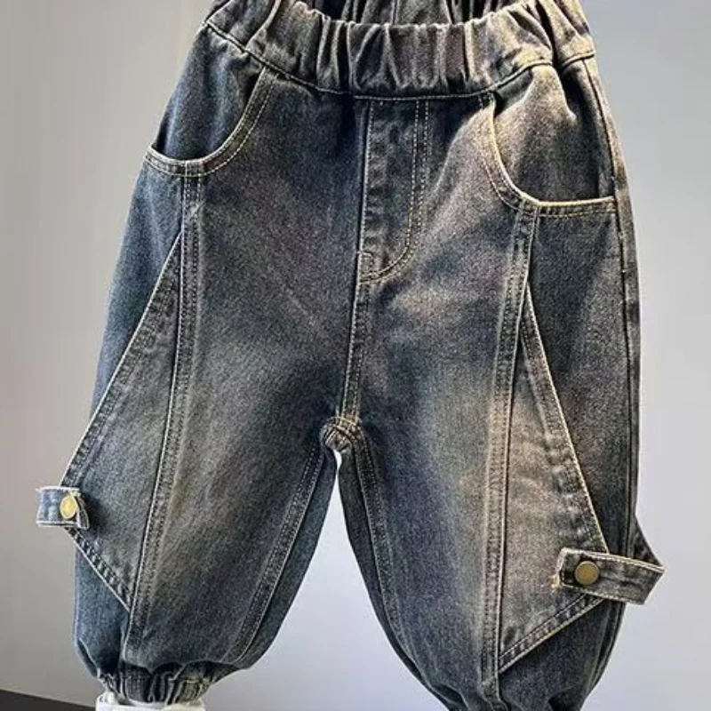 Children's Jeans Spring And Autumn Style Boys' Pants 2025 New Style Washed And Worn Fashionable Baby Autumn Pants
