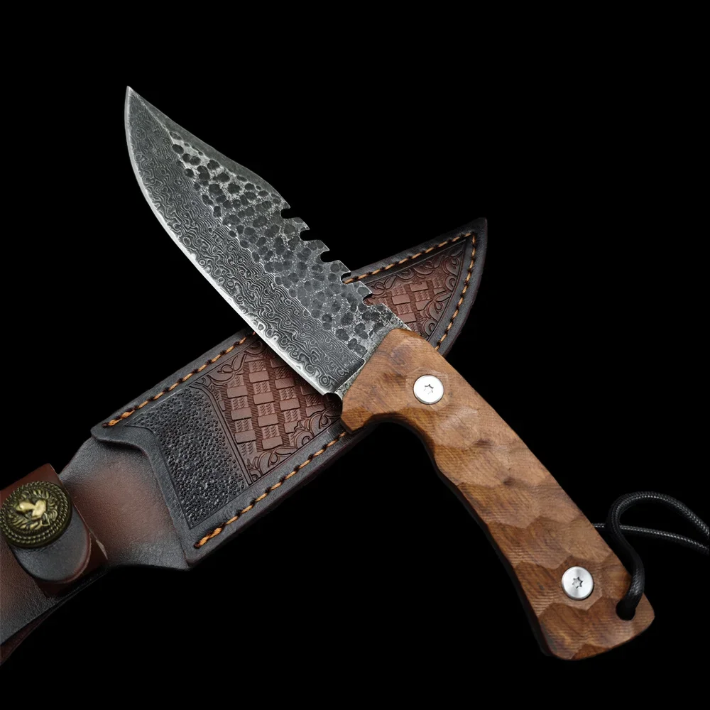 

High Hardness Damascus Blade Sour Branched Wood Handle Tactical Hunting Knife Combat Knife Camping EDC Survival Tools