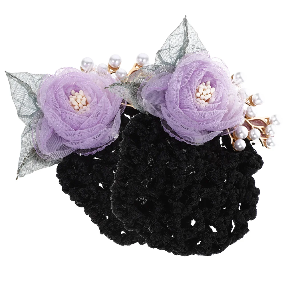 

2pcs Flower Hairnet Clips Red Thick Net Women Hair Bun Cover Easy Elegant Style Dance Nurse Uniform Accessories