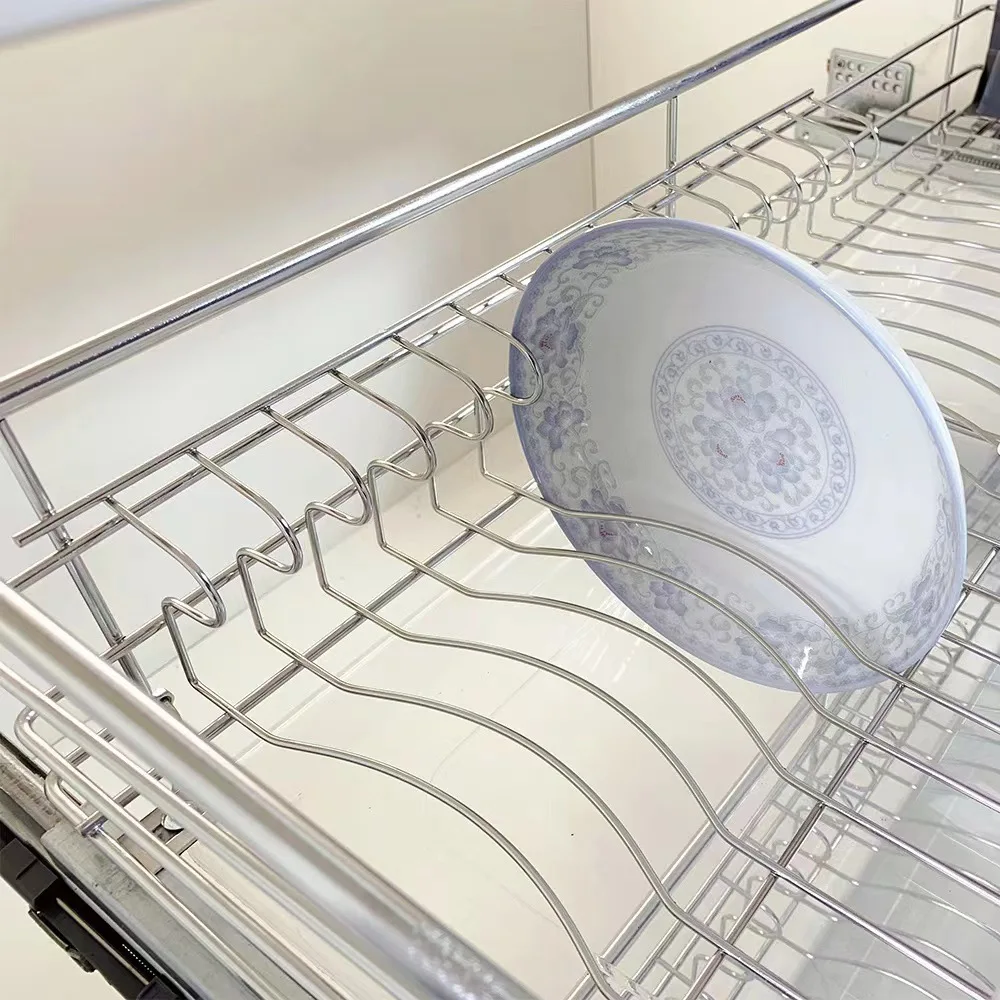 Kitchen Cabinet Pull Basket 304 Stainless Steel Double Cushion Drawer Bowl Basket Kitchen Cabinet Seasoning Storage Bowl Rack Bu