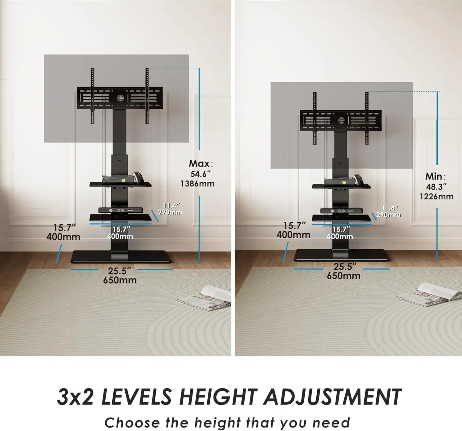 Draaibare vloer-tv-standaard met houder voor tv's 37 43 50 55 60 65 70 75 inch LCD LED platte/gebogen schermen Universele draaibare televisies