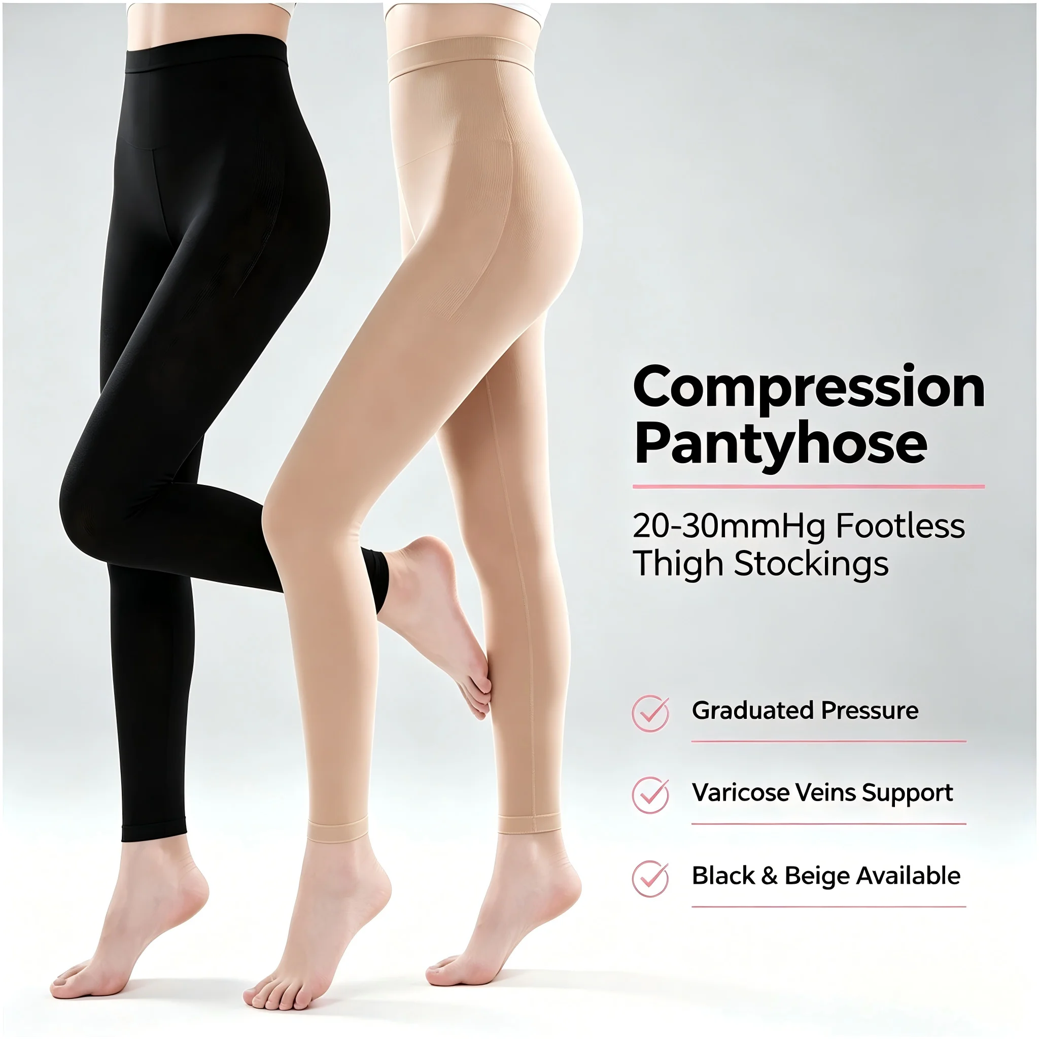 Unisex 20-30mmHg Medical Footless Compression Pantyhose Graduated Support Tights for Varicose Veins Edema Travel Nurse