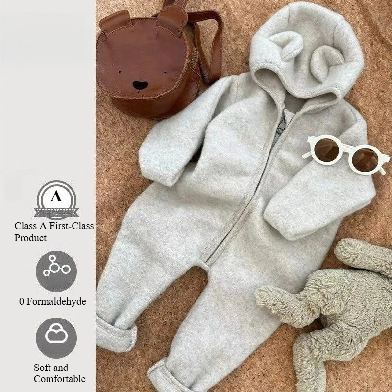 

Детский осенне-зимний флисовый комбинезон с капюшоном для мальчиков и девочек, милая шапка с ушками животных, теплый и уютный комбинезон на молнии на Рождество