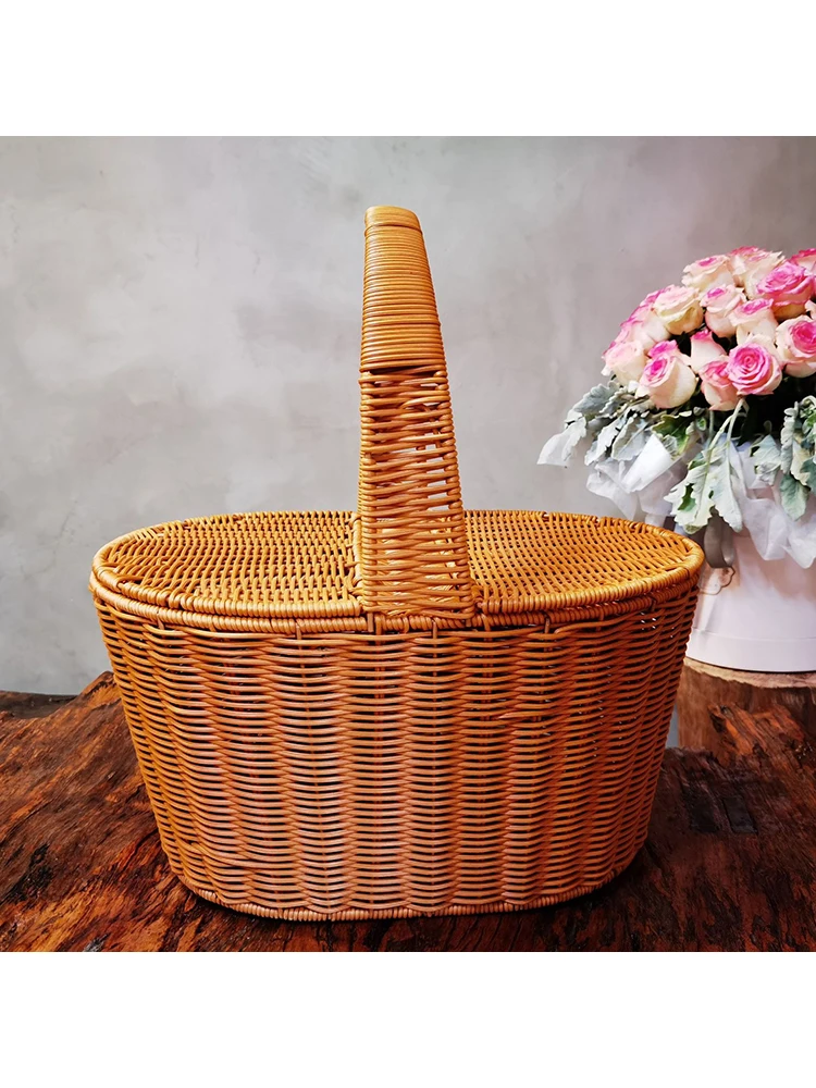

Large Outdoor Picnic Basket Handheld Wier Basket with Lid op Basket Storage Basket Trendy Commercial Cleaning Basket