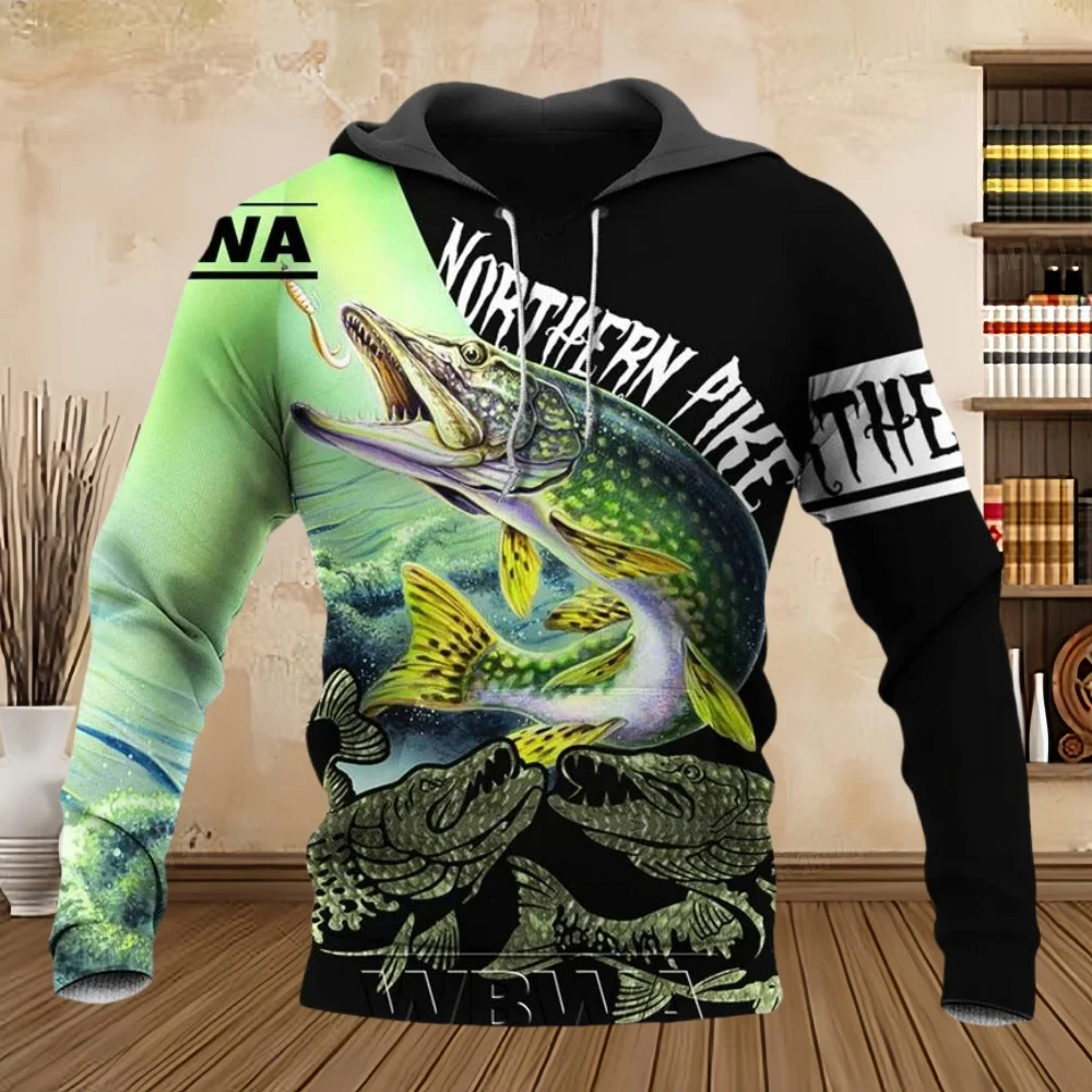 Wiosna Moda Męska Bluza Pike Fishing 3D All over Printed Pullover Bluza Unisex Top Casual Sportswear Y2k Clothes