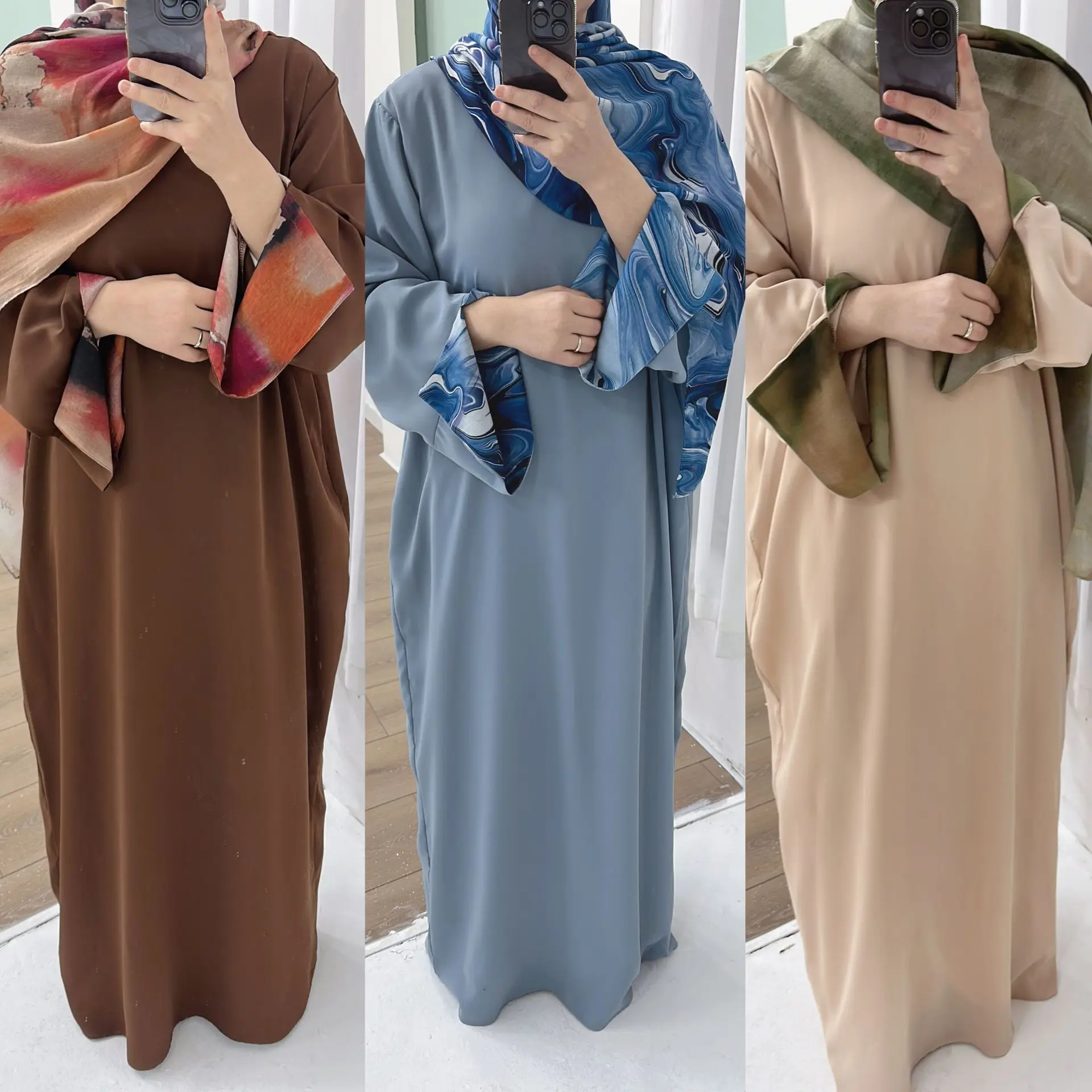 

2025 EID Ramadan Modest Abaya Femmes Robe Dubai Abaya Islamic Women Muslim Dress Nida Abaya Matching Hijab Scarf Set