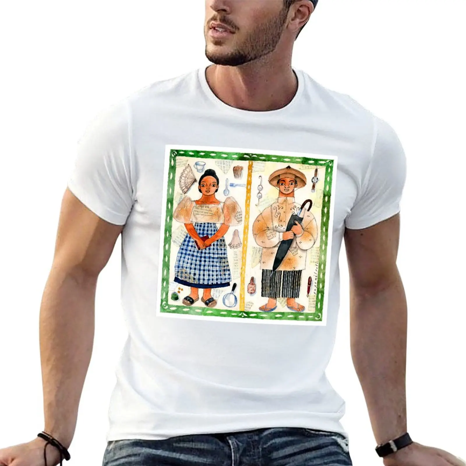 Filipino and Filipina illustrated by Robert Alejandro T-Shirt Casual Fashion Print Tee Top