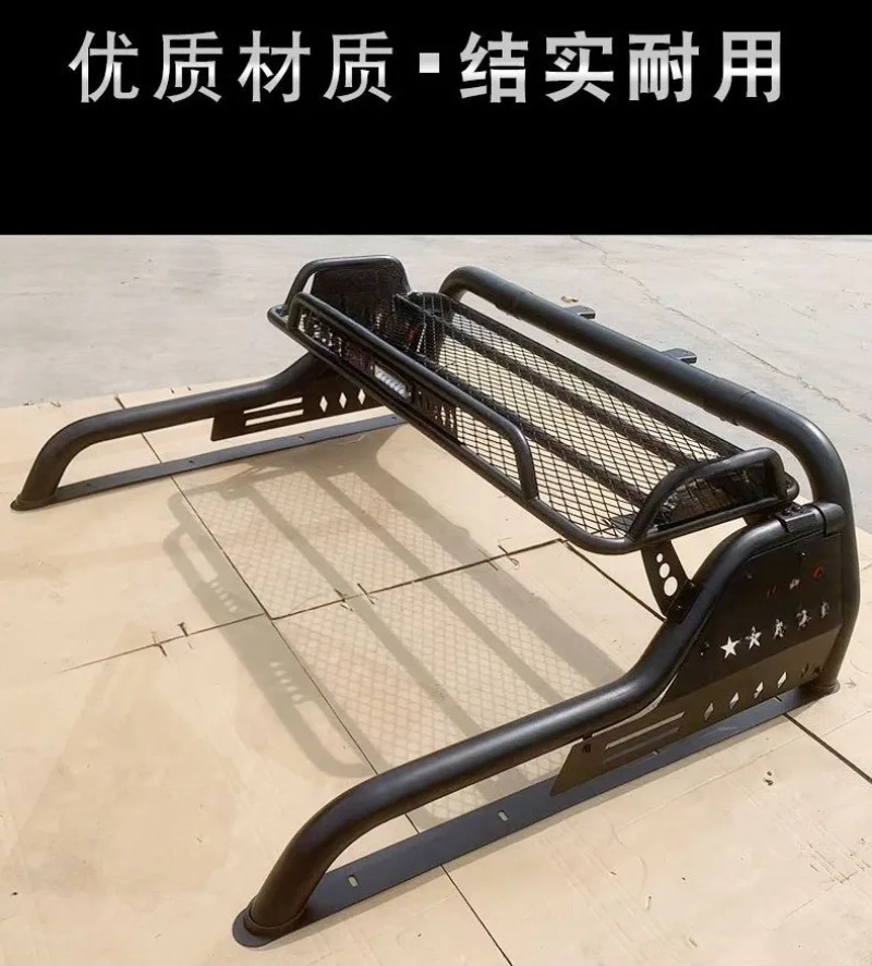 Pickup truck with basket gantry, anti-roll frame accessories