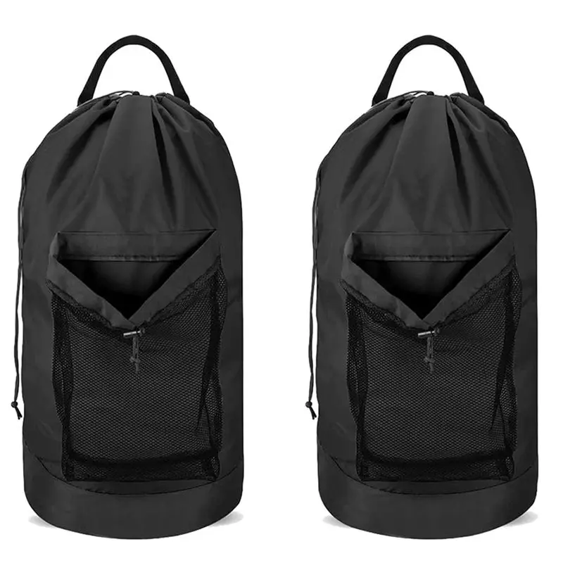 ABXF-2X Laundry Bag With Shoulder Straps And Mesh Pocket Laundry Backpack Large Portable Laundry Hamper