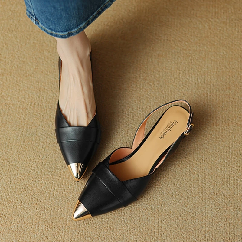 NEW Summer Women Sandals Genuine Leather Shoes for Women Cover Toe Slingback Sandals Pointed Toe Strange Heel Designer Sandals