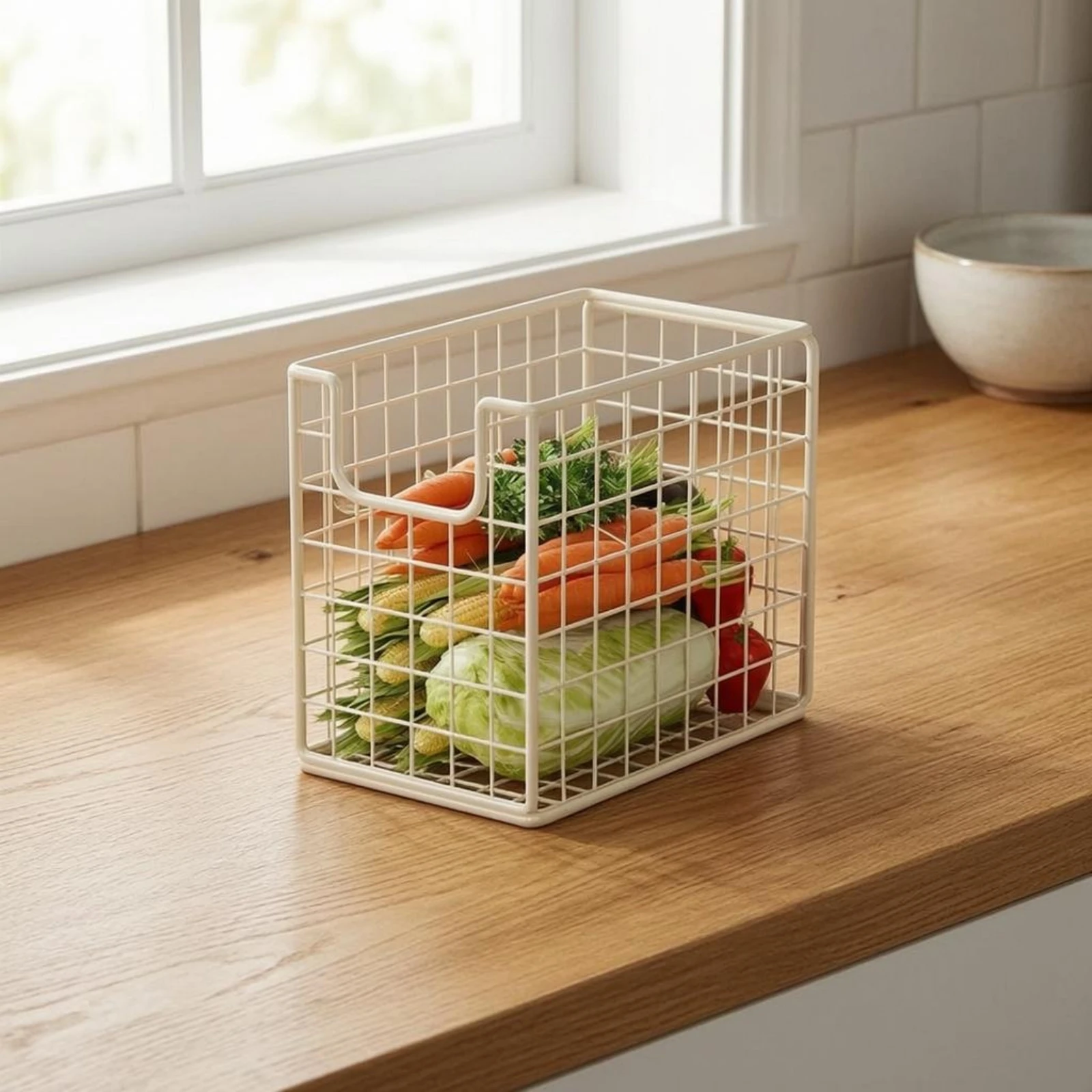 Picture 5: Wire Storage Basket Rack Coated Finish Rectangular Wire Grid Basket Floor Standing Visible Mesh Design