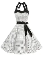 Vestido de verano con estampado de lunares para mujer, vestido Sexy Retro blanco con cuello Halter Vintage, vestido de fiesta Rockabilly Pin Up para mujer