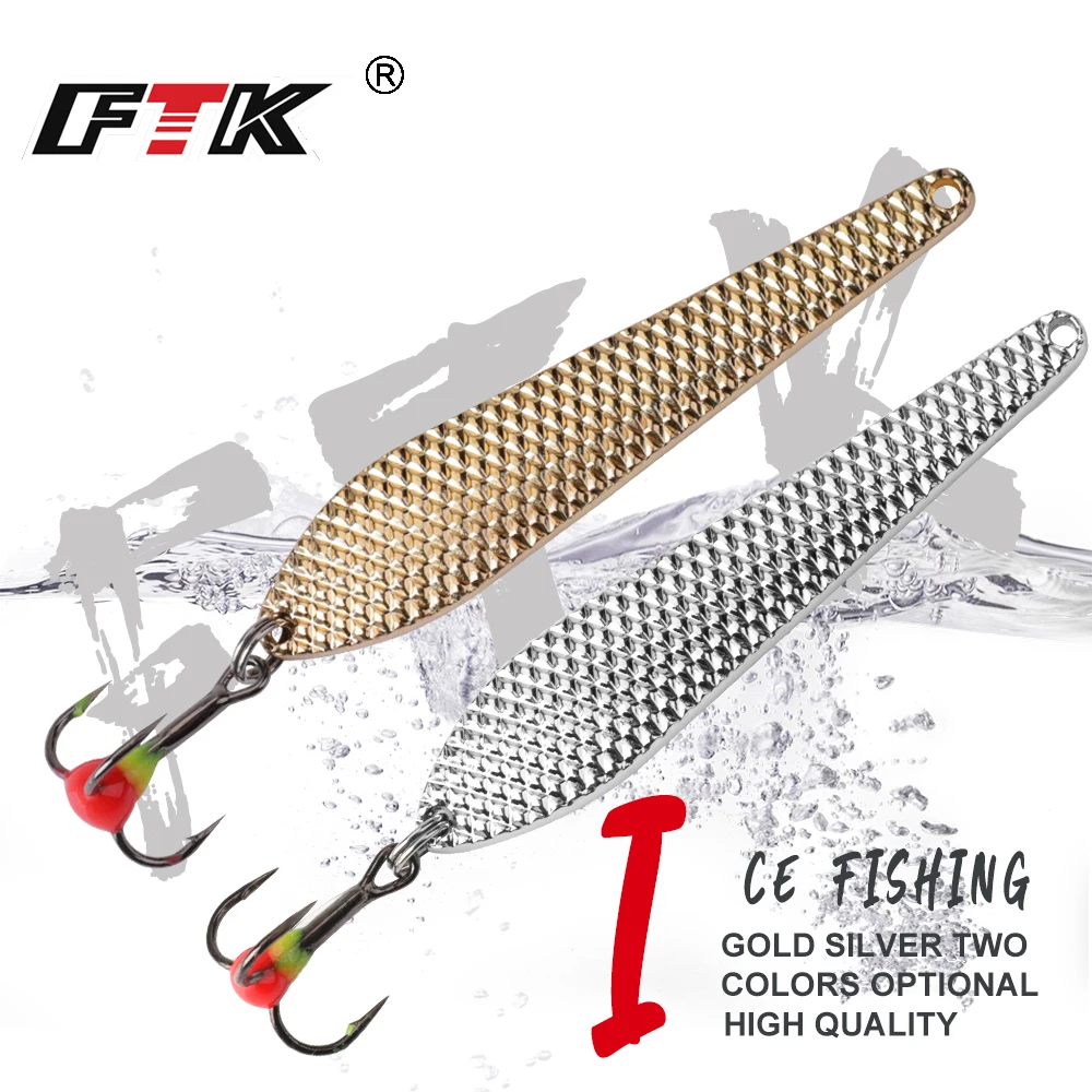 FTK  Ice Fishing Lure Spoon 7g/12g 55mm/70mm 1pc 2 colors Metal Allum Fishing Bait Spinner Bait Treble Hook  Hard lures