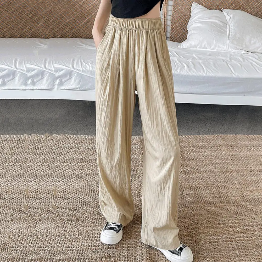 Women Bottoms Elegant Wide Leg Pleated Trousers for Women High Waist Solid Color Pants for Work Leisure Pleated Style Pants