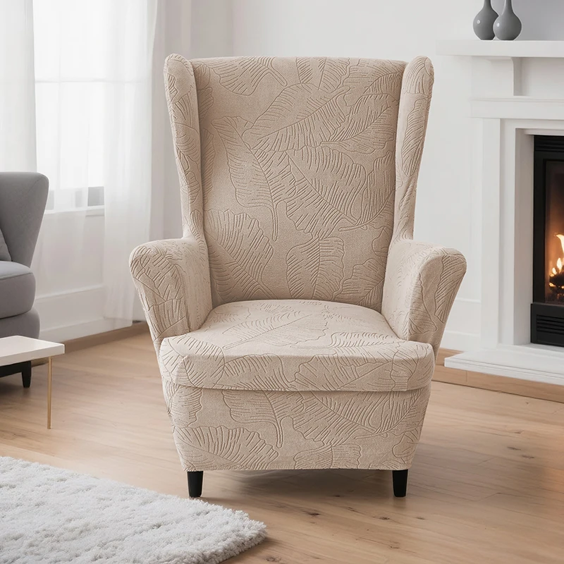Jacquard Wing Chair Covers Stretch Spandex Wingback Slipcover Armchair Protector with Seat Cushion Cover for Living Room