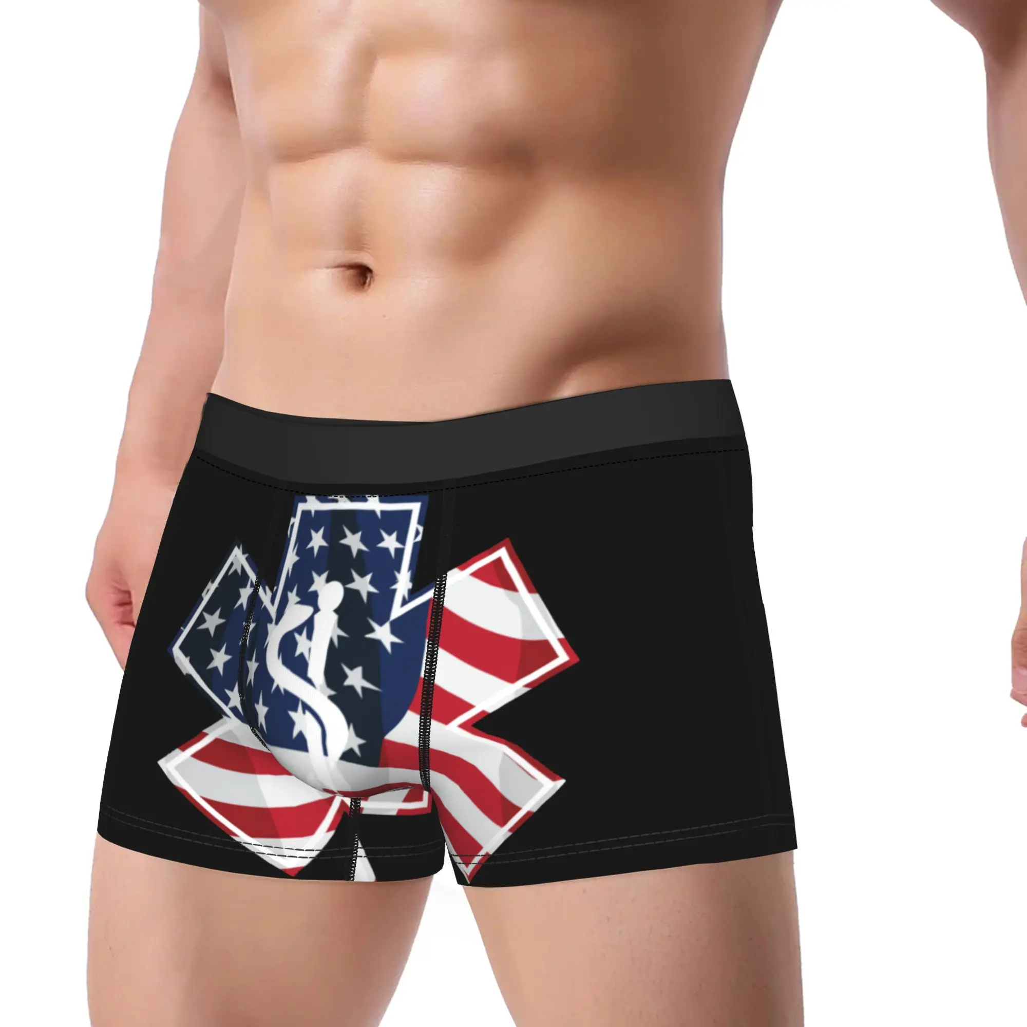 USA Flag Star of life Boxer Brief  Underwear High Quality Male Comfortable Trunk Print Oversize Panties